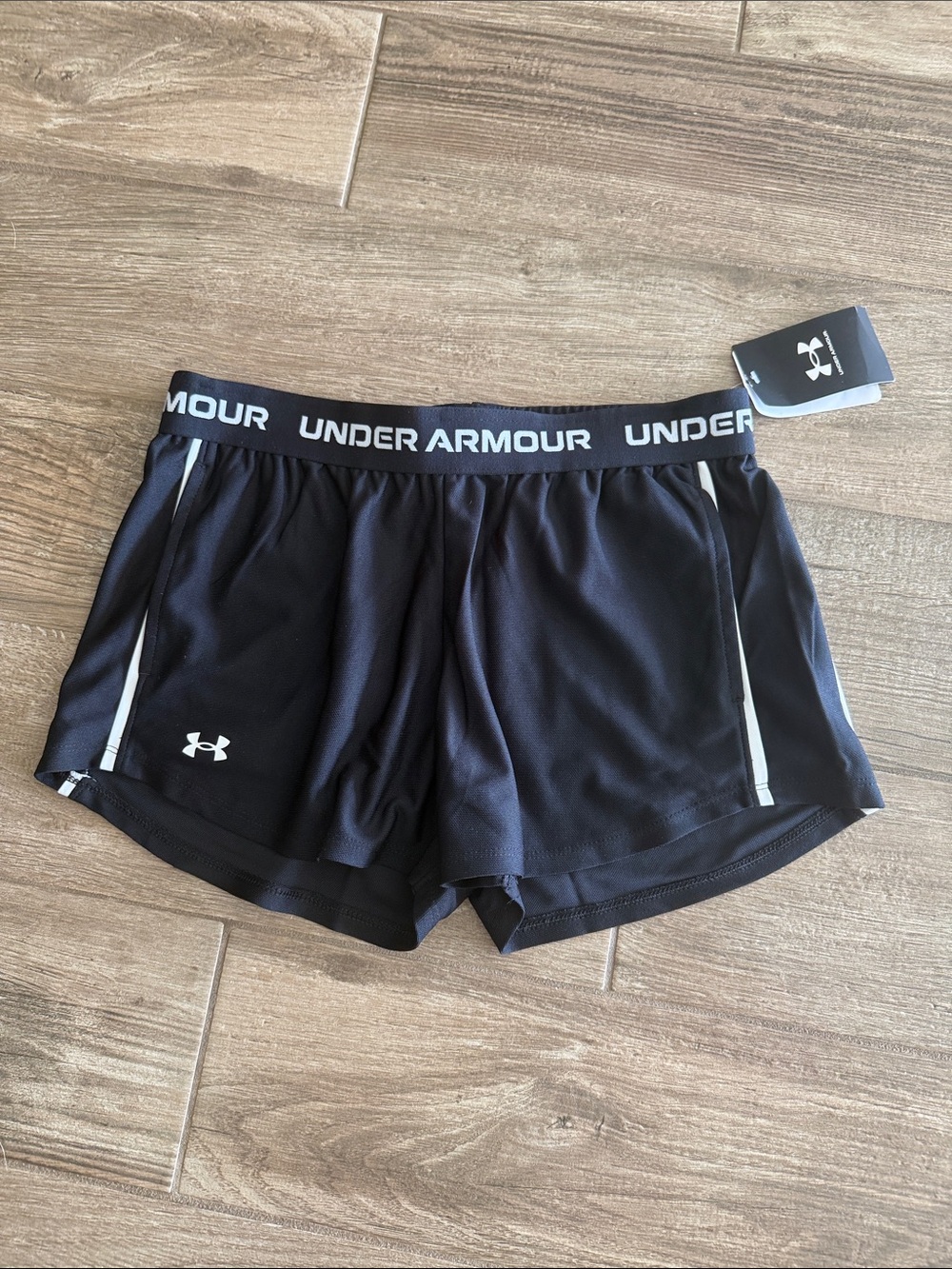 Under Armour Black Kids Athletic Training Shorts with White Trim
